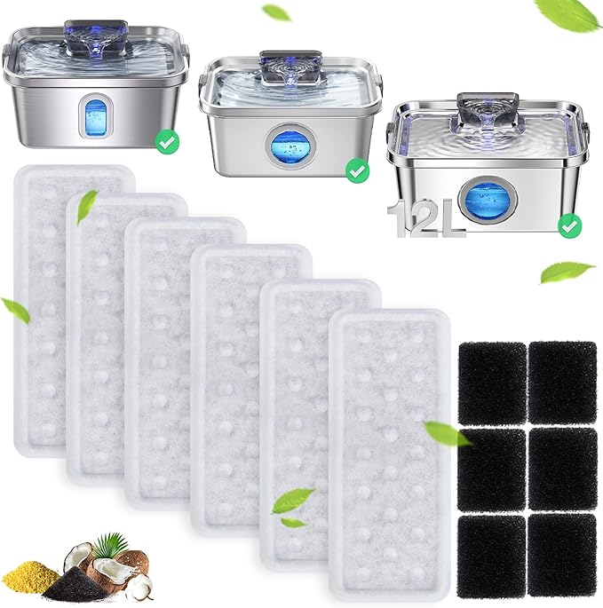 Dog Water Fountain Filters Replacement 6 Pack Sponges Suitable for Stainless Steel Dog Water Fountain Model: PF-SS