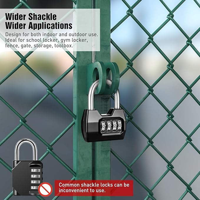 1 Pack disecu 4-Digit Combination Lock, Waterproof Outdoor Padlock for School Gym Locker, Fence, Gate, Shed, Storage Unit (Black)