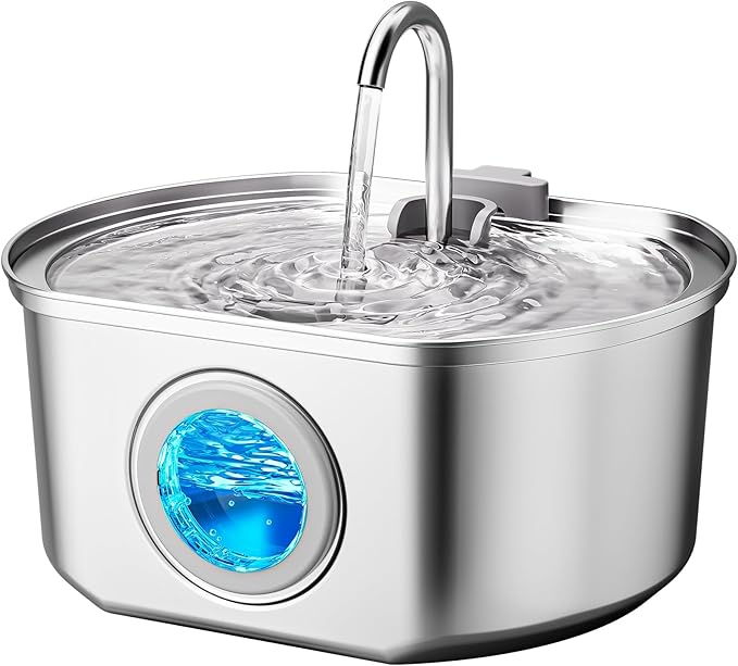 Cat Water Fountain Stainless Steel: 108oz/3.2L Cat Fountain for Drinking- Pet Water Fountain Inside - Automatic Dog Watering Dispenser Bowl - Pet Feeding & Watering Supplies - Water Level Window