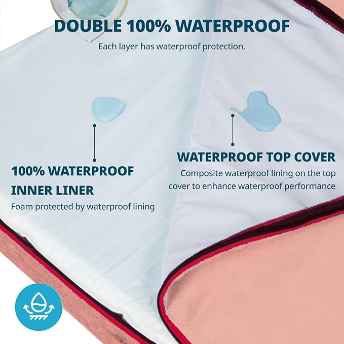 Memory Foam XL Dog Bed - 4” Thick Orthopedic Beds for Extra Large Dogs - Waterproof Dog Bed with Removable Washable Cover & Wrap-Around Zipper - Ultimate Comfort and Easy Maintenance, Pink