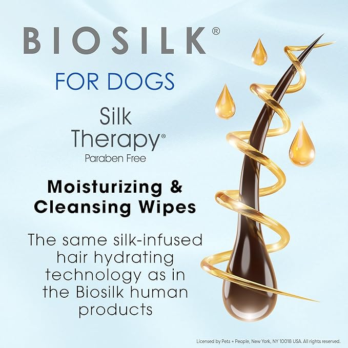 BioSilk for Dogs Moisturizing & Cleansing Wipes - Dog Wipes for Cleaning & Deodorizing, Dog Paw Wipes - Infused with Silk Proteins & Vitamins, pH Balanced, Paraben Free