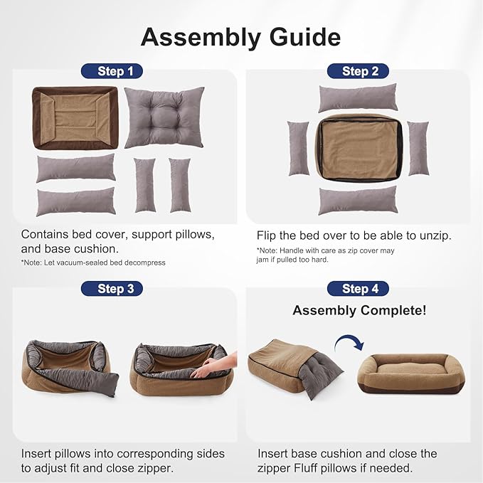 FURTIME Washable Dog Bed Medium Size Dogs, Rectangle Comfy Fluffy Medium Dog Bed, Removable Zipper Cover Machine Wash, Soft Orthopedic Bed Durable Pet Cuddler with Anti-Slip Bottom, 25"x21"x7", Brown