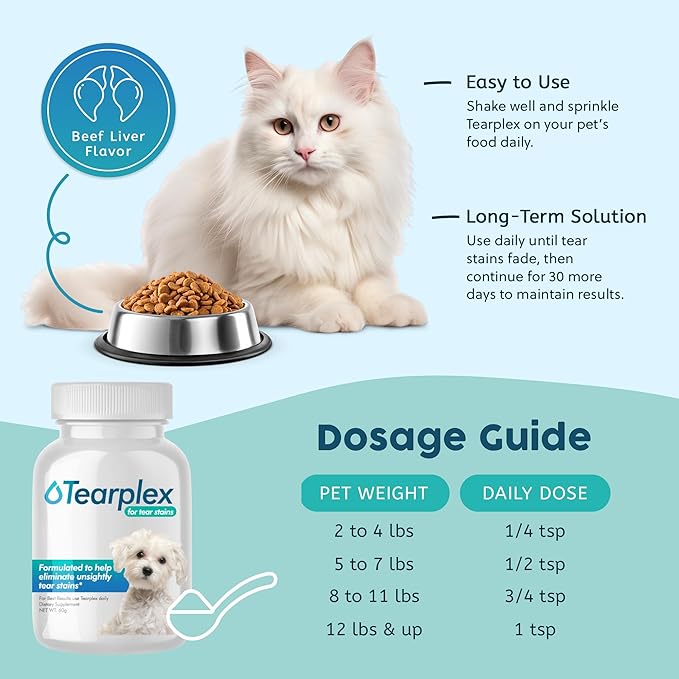 Tear Stain Remover for Dogs and Cats | Natural Supplement Suitable for All Breed Types | Pet Tear Stain Remover Powder | Made with Natural Ingredients | Beef Flavored - 1 Pack