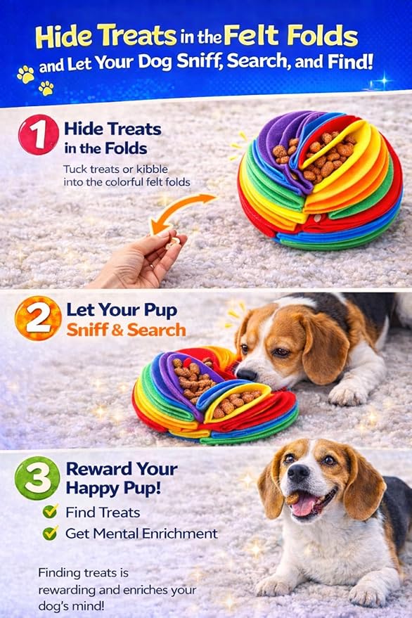 Snuffle Ball for Dog Boredom - Made in USA - Durable Felt Treat Dispensor Interactive Dog Puzzle Toy Slow Feeder Boredom Relief Foraging Ball for Mental Stimulation, Boredom Buster Non-Toxic