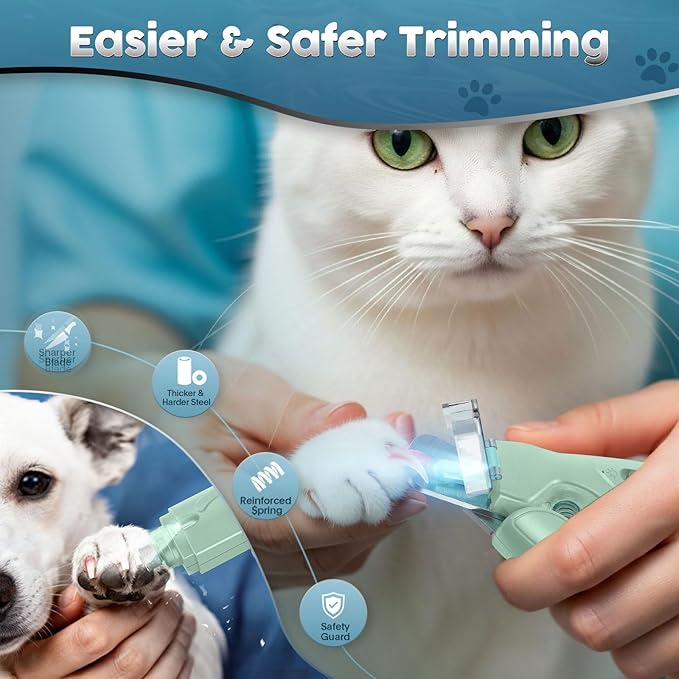 2-in-1 Dog & Cat Nail Clippers and Grinder with Light – Upgraded Safety Guard to Avoid Overcutting, Sharp Blade, Painless Quiet Pet Nail Claw Trimmers, Professional Grooming Tool for Large Small Pets