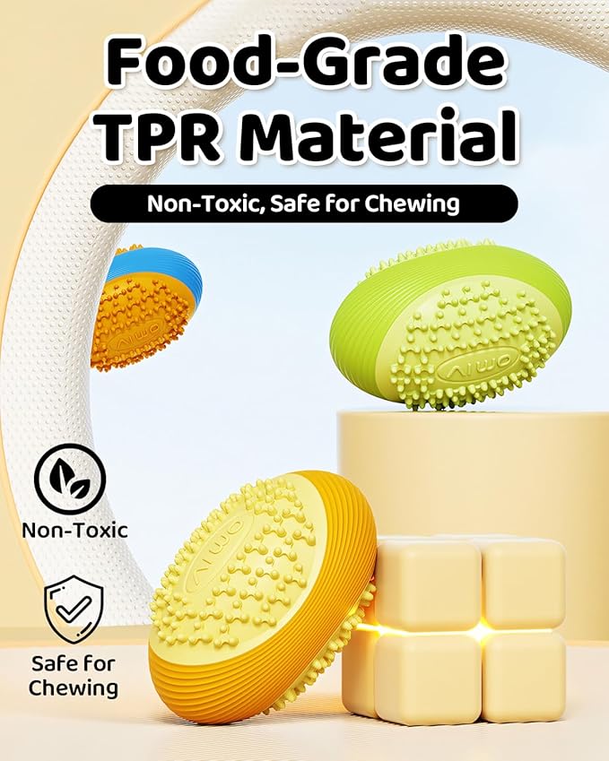 Olive Squeaky Dog Chew Ball for Aggressive Chewers Interactive Fetch Toy, TPR Material, Dental Cleaning Dog Toy for Small Medium Large Dog, Indoor Outdoor Puppy Chew Toy Green