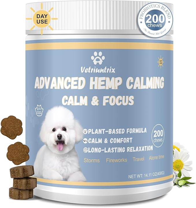 Calming Chews for Dogs with Natural Plant Extracts for Fireworks, Storms, Thunder, Barking, Separation, 200 Count