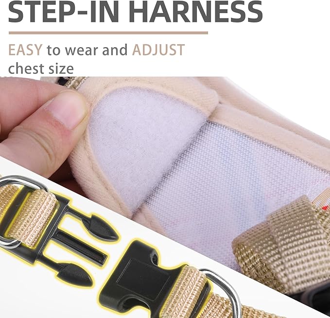 PUPTECK Dog Harness and Leash Set for Small Medium Dogs No Pull Step-in Soft Mesh Puppy Cat Vest Harnesses Reflective at Night, Plaid Pattern Beige M