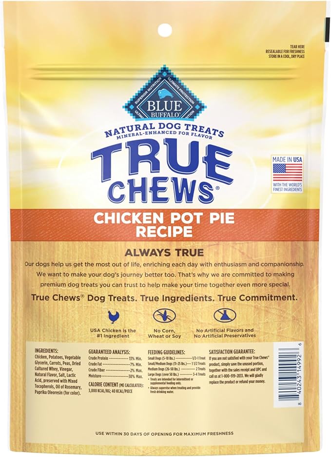 Blue Buffalo True Chews Dog Treats Made in the USA with Natural Ingredients Chicken Pot Pie