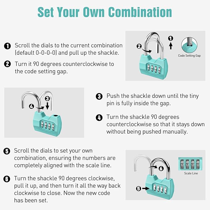 1 Pack disecu 4-Digit Combination Lock, Waterproof Outdoor Padlock for School Gym Locker, Fence, Gate, Shed, Storage Unit (Turquoise)