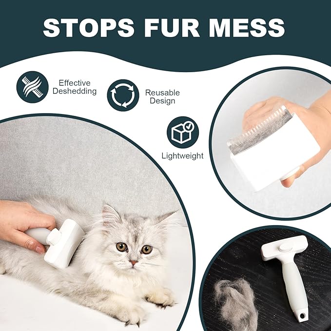 Cat Brush for Shedding with Non-Slip Silicone Grip,Curved Steel Teeth & Dual-Layer Cat Deshedding Tool, One-Click Clean Cats Hair Brush for Long & Short Haired Cats, Dogs, Rabbits