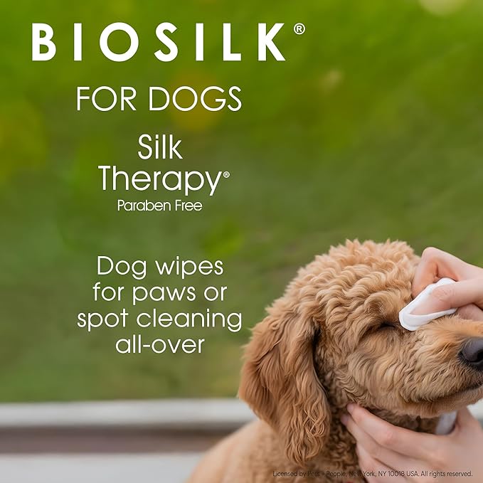 BioSilk for Dogs Deodorizing Wipes - Dog Wipes for Cleaning Deodorizing, Dog Paw Wipes - Infused with Silk Proteins & Vitamins, pH Balanced, Paraben Free