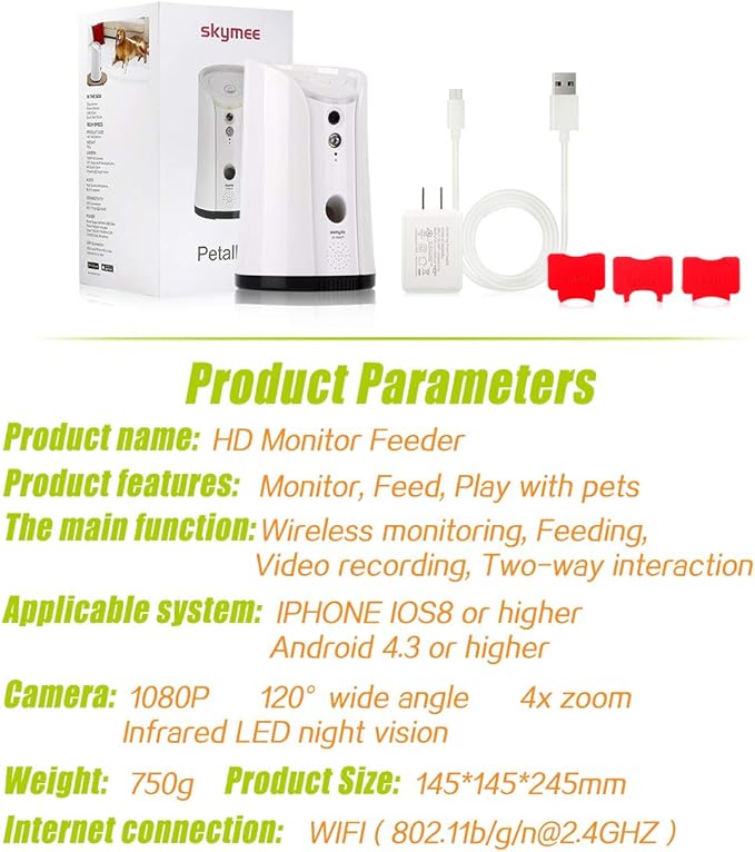 SM-02 Dog Camera Treat Dispenser, Remote Pet Camera with Two-Way Audio and Night Vision Remote via APP, Compatible with Alexa