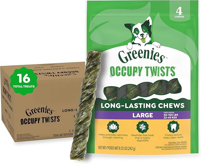 Greenies Occupy Twists Natural Dog Treats Large Breed Size Dog Chews Long Lasting Chicken Flavor, 34.2 oz. Pack, 16 Count