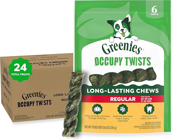 Greenies Occupy Twists Natural Dog Treats Regular Size Dog Chews Long Lasting Chicken Flavor, 34.6 oz. Pack, 24 Count