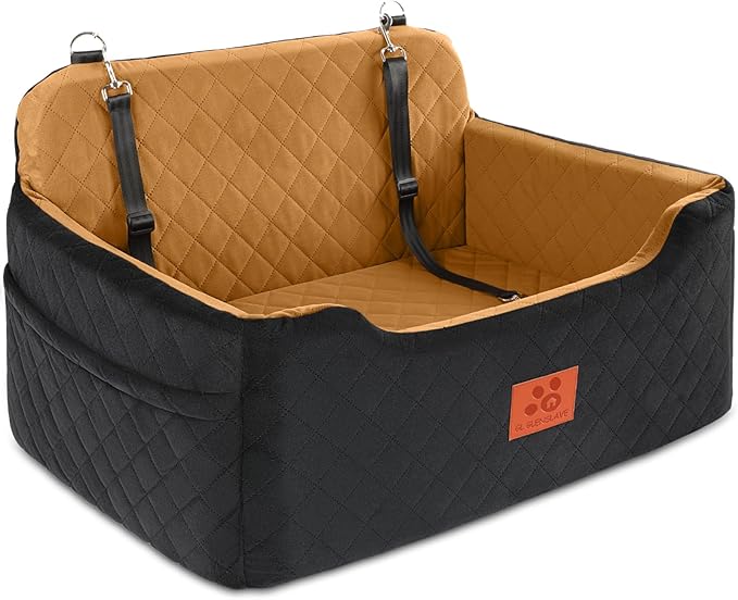 Dog Car Seat for Medium/Large Dogs,Pet Booster Car Seats for Under 50lbs or 2 Small Dogs, Detachable and Washable Pet Bed,Multi-Functional Travel Dog Bed(Black/Brown)