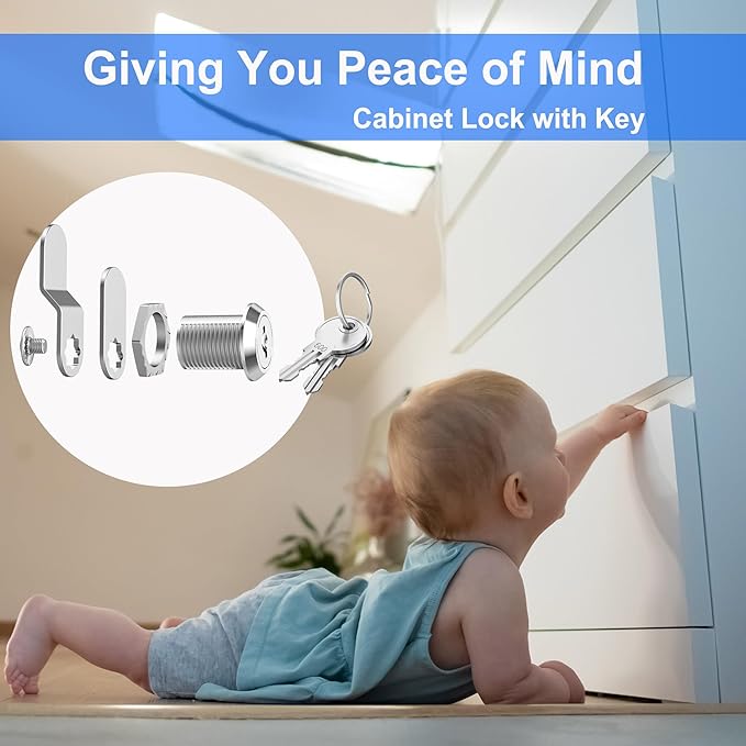 1 Pack Cabinet Locks with Keys, 5/8" Cam Lock Keyed Alike, Mailbox Lock RV Cabinet Lock for Secure File Cabinet Mailbox Toolbox Drawer Replacement Lock, Zinc Alloy