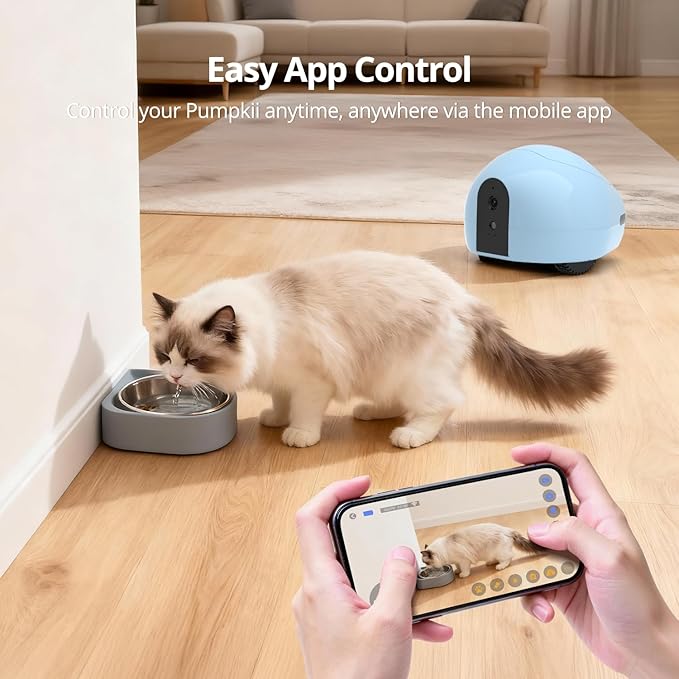 Pet Camera Robot with Treat Dispenser & Laser Toy, Motion Detection, HD Video, Night Vision, 2-Way Audio, Mobile Feeder for Cats & Dogs, App Control & Auto, AI Push with Subscription