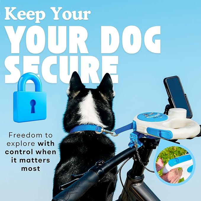 Handlebar Dog Bike Leash, 16 Ft Retractable Dog Leash for Cycling or Walking, Quick Attach, with Flashlight Slot and Poop Bag Holder, Bike Attachment for Dogs, Hands Free Leashes Running Accesories.