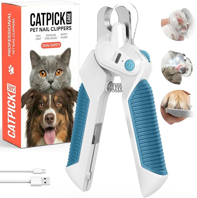 Dogs & Cats Nail Clippers with Light – Safety Guard Pet Nail Trimmer Reveals The Quick, Stainless Steel Blades, Beginner Friendly Grooming Tool for Home Use, Suitable for Small, Medium & Large Pets