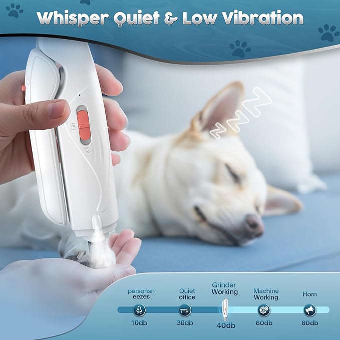 2-in-1 Dog & Cat Nail Clippers and Grinder with Light – Upgraded Safety Guard to Avoid Overcutting, Sharp Blade, Painless Quiet Pet Nail Claw Trimmers, Professional Grooming Tool for Large Small Pets