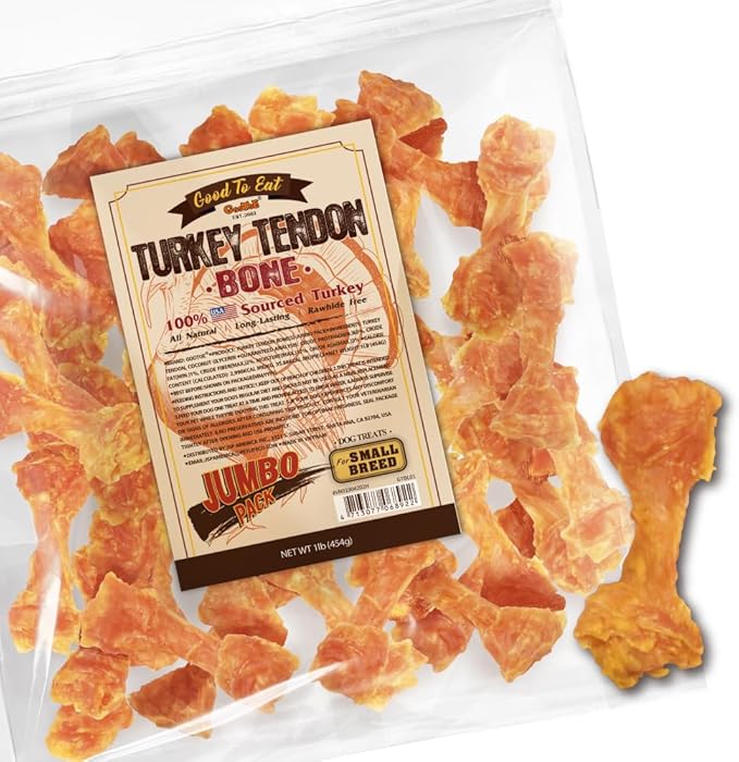 Gootoe Turkey Tendons for Dogs – All-Natural, Hypoallergenic Dog Treats, Rawhide Alternative, Long Lasting Puppy Chews, Healthy Dog Treats for Small Breeds, Bone (S), 16 oz Pack (1 lb)