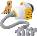Dog Dryer & Vacuum (2 in 1) - 5.09HP/3800W High Velocity pet Dryer, Control Speed & Temperature, Low Noise Pet Dryer & Dog Grooming Vacuum for Shedding with 4 Nozzles for Home Pet Grooming