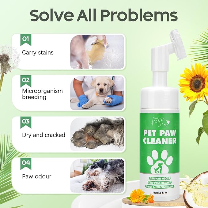 Dog Paw Care Kit, No-Rinse Foam Dog Paw Cleaner with Silicone Brush & Natural Lick-Safe Dog Paw Balm for Heal Dry Cracked Paws & Nose for Dogs & Cats