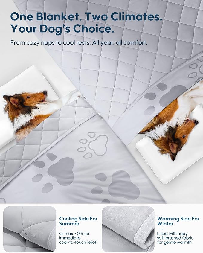 KASBAH Dog Cooling Blanket & Mat, Waterproof Pet Blankets for Couch, Bed and Car Seat, Washable Reversible Dog Blanket Throw (Cool & Warm), Q-MAX >0.5, 40 x 56 Inch