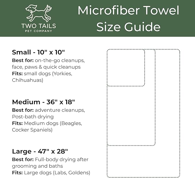 Two Tails Pet Company Pet N’ Dry Microfiber Bath Towel, Absorbent Dog Towels for Versatile Everyday Drying or Washing, Soft and Lightweight, Fast Drying, Grooming Dog Supplies, Size Medium