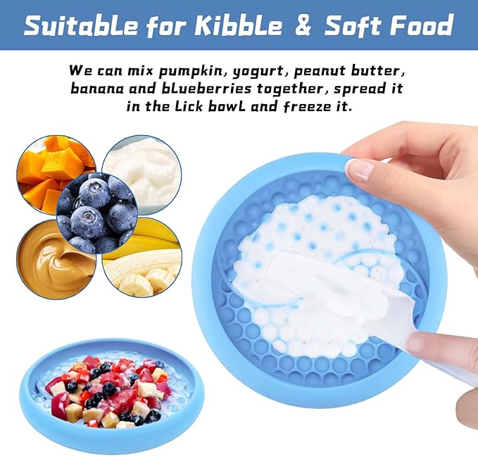 Dog Lick Bowl, Non-Slip Dog Slow Feeder Licking Mat Treat Dispenser, Interactive and Enrichment Toys, Boredom & Anxiety Reducer, BPA Free Silicone (Light Blue, Large)