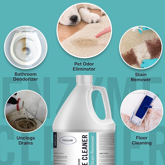 Multi-Purpose Probiotic Enzyme Cleaner, Made in USA - Stain and Odor Remover - Concentrated - Professional & Home Strength Drains, Floors, Bathrooms, Toilets Trash Can,
