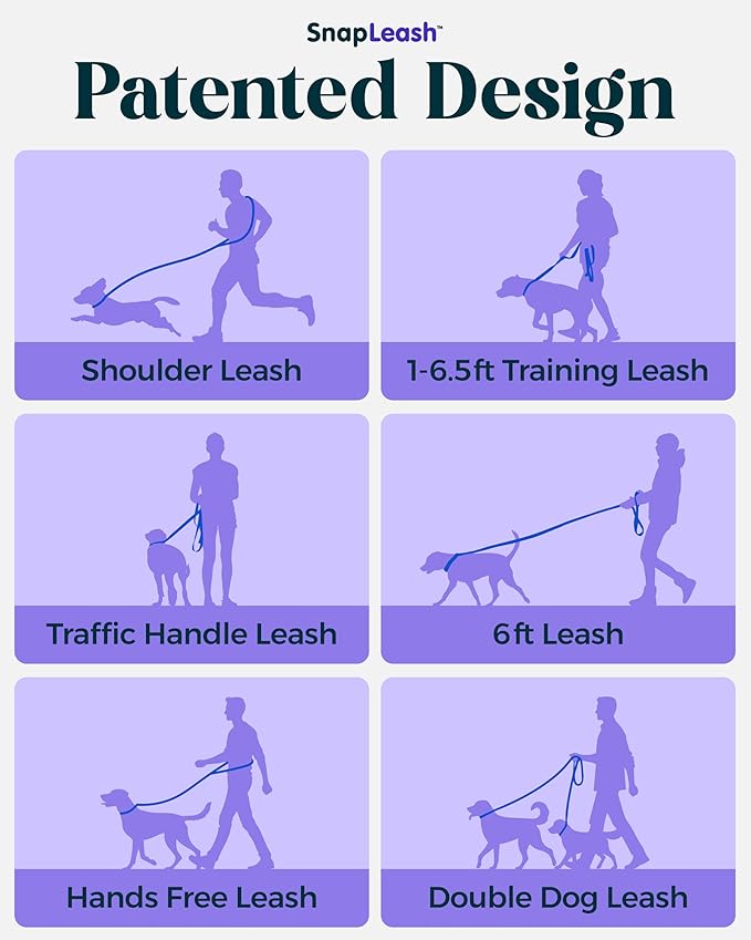 Hands-Free Dog Leash Training Running Snapleash, Waist & Shoulder Lead for Walking, Traffic Lead, Dual Pet Leash Adjustable for Large, Medium and Small Dog Breeds (Blue, Large (1in x 7.5ft))
