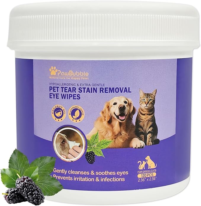 Eye Wipes for Dogs and Cats, Tear Stain Remover for Dogs, Gently Cleans Tear Stains and Debris, Safe for Sensitive Eyes, 120 Count