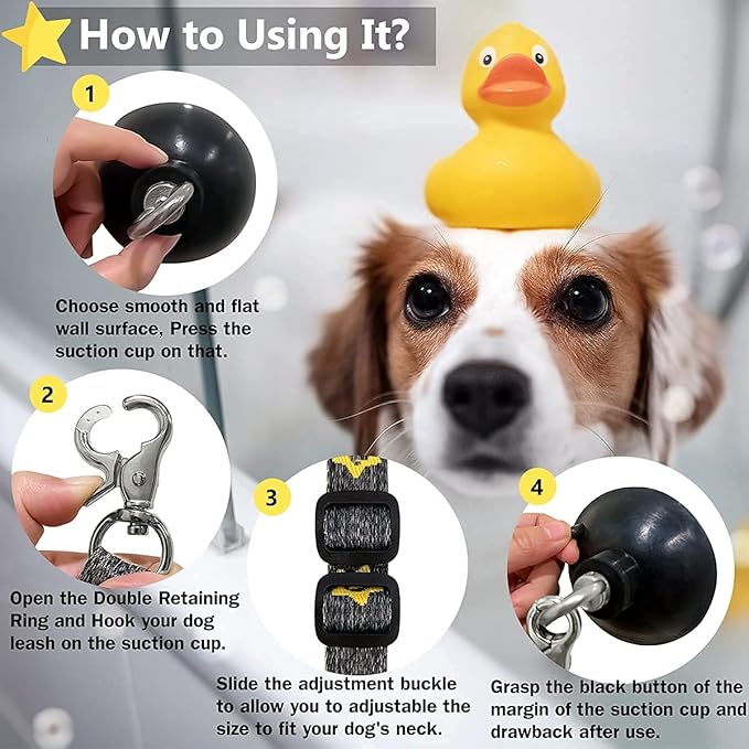 Dog Bathing Tether with Heavy Suction Cup, Dog Grooming Tub Restraint Leash with Adjustable Collar for Pet Cat Shower and Grooming