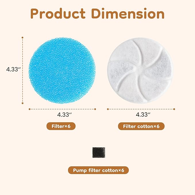 Cat Water Fountain Filter: Replacement for ZCW001, 6 Pack Pet Water Fountain and Pump Filters for Cats & Dogs, 5-Layer Activated Carbon Filters