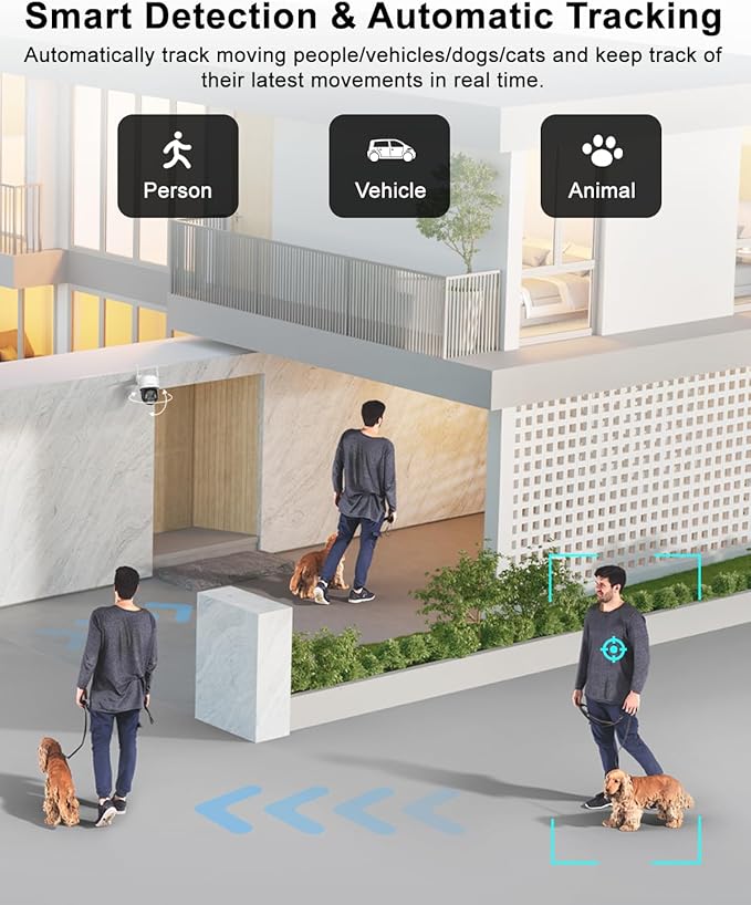 4K PTZ Security Camera Outdoor with Rapid 10X Hybrid Zoom, 355°Pan & 90° Tilt, True 8MP Dual-Lens WiFi Camera with Auto Tracking, AI Human/Vehicle/Pet Detection, Color Night Vision, RTSP