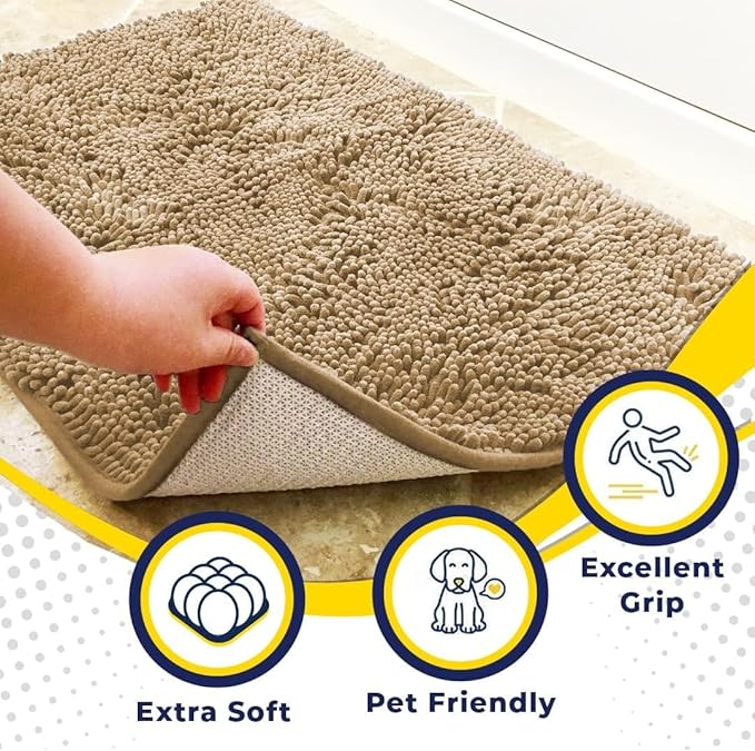 Muddy Mat® | Super Absorbent Door Mat Indoor, Microfiber Quick Dry Chenille Entryway Rug, Non-Slip Front Door Mat, Indoor Mats for Entryway, Machine Washable Pet Rug, Beige 36"x72"