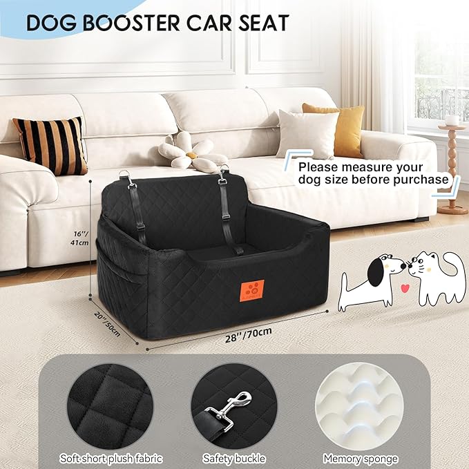 Dog Car Seat for Medium/Large Dogs,Pet Booster Car Seats for Under 50lbs or 2 Small Dogs, Detachable and Washable Pet Bed,Multi-Functional Travel Dog Bed(Black)