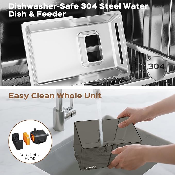 Automatic Cat Water Fountain, 2.2L/74oz Pet Fountain with 304 Stainless Steel Drinking Top, Ultra-Quiet Pump, Triple Filtration & LED Water Level Alert, BPA-Free Plastic for Cats and Small Dogs