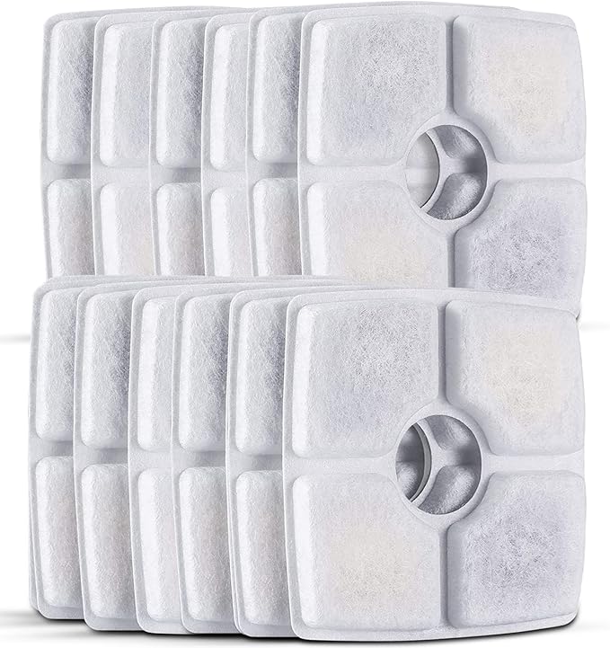 Cat Water Fountain Filters, 12 Pack Replacement Filter Fit for Top Square 84oz/2.5L Cat Pet Fountain, 3 Filtration System