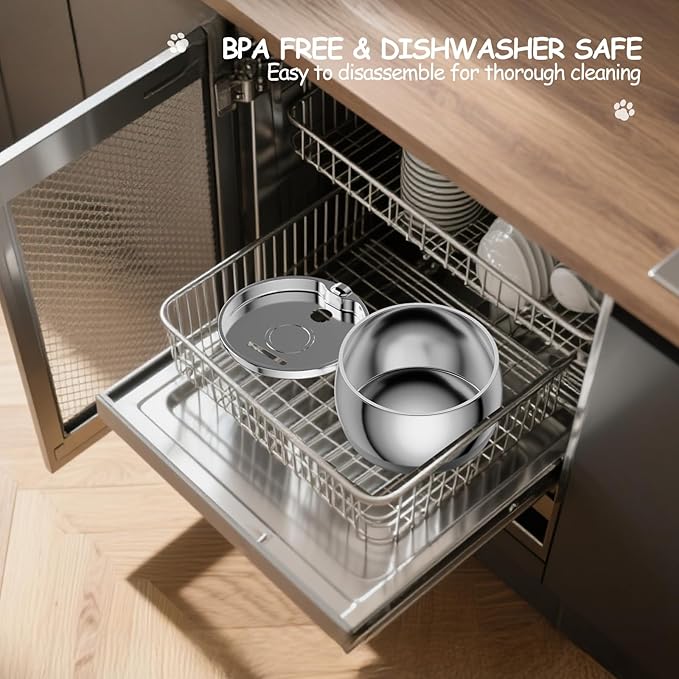 Cat Water Fountain Stainless Steel -2.5L/84oz Gooseneck Kitty Cat Fountain for Drinking Spout - Pet Water Fountain for Cats Inside - Quiet Automatic Cats Water Bowl Dispenser - for Pets& Small Dog