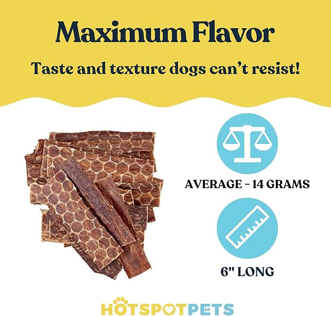 hotspot pets Beef Esophagus Dog Treats (6 INCHES - 25 Count) Grass Fed with No Added Hormone, All Natural Jerky Dog Treats - Chews Rich in Glucosamine & Chondroitin for Joint Health