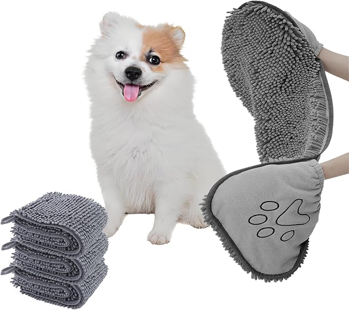 Quick Dry pet Dog Towels,Ultra Absorbent Microfiber, Suitable Dog and cat Bath Towel, Comfortable Hand Pockets, Indoor Outdoor Use,Durable Material,Machine Washable (30 * 13.7in)