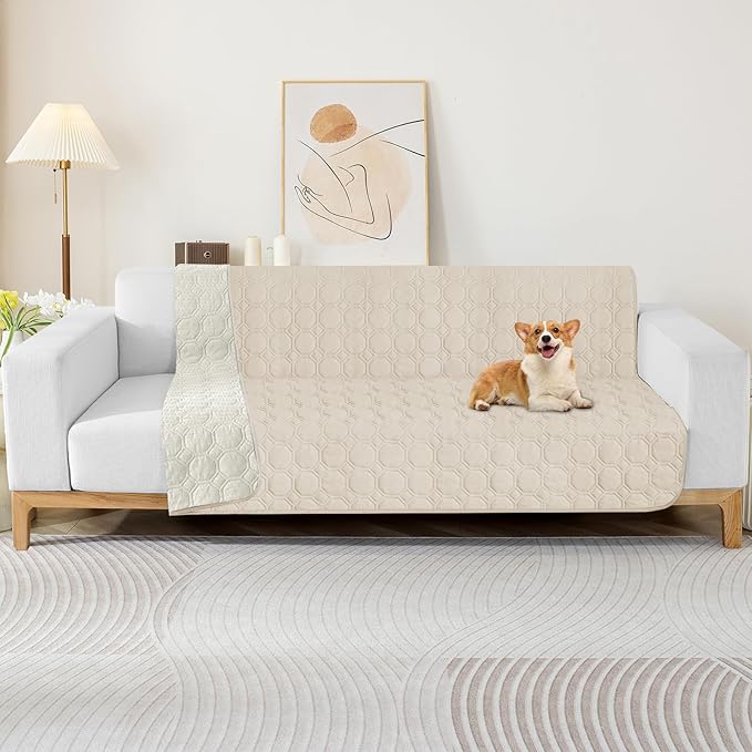 ZNSAYOTX Ultimate Cozy Blankets (68"x82") 100% Waterproof Bed Mat Blanket for Dog Pets, Couch Sofa Protector with Non-Slip Back Washable Durable, Pee Scratch Proof Easy to Clean (Beige)