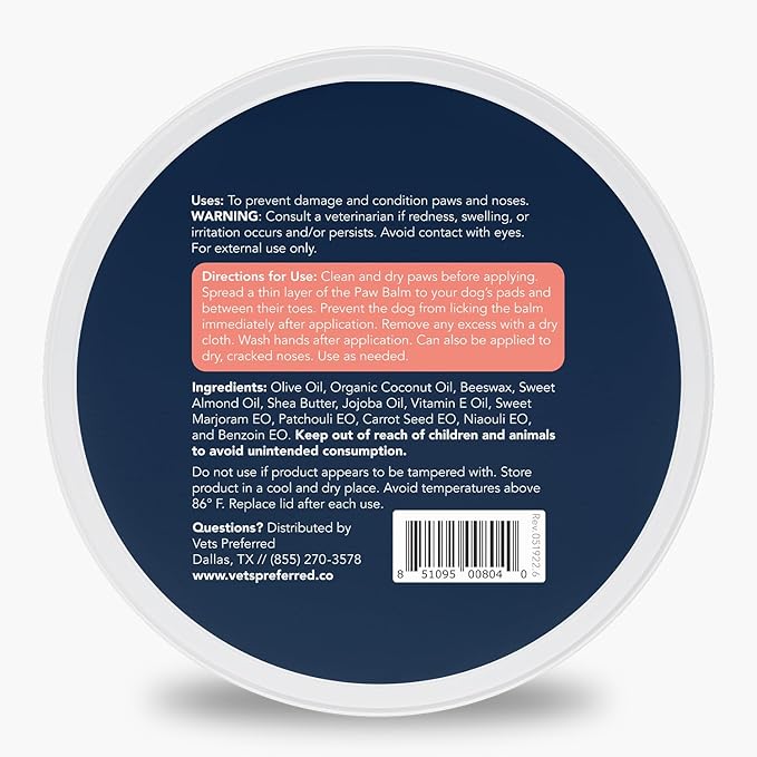 Vets Preferred Paw Balm Pad Protector for Dogs – Dog Paw Balm Soother – Heals, Repairs and Moisturizes Dry Noses and Paws – Ideal for Extreme Weather Season Conditions - 2 Oz - 2 Pack