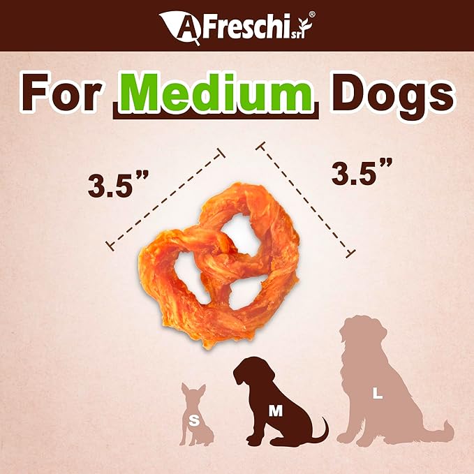 AFreschi Turkey Tendons for Dogs, USA-Sourced, Healthy Dog Treats, Rawhide-Free Puppy Chews, Long Lasting, All Natural, Hypoallergenic Dog Treats for Medium Breeds, 10 oz Pack Pretzel (M)
