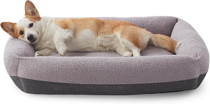 FURTIME Washable Dog Bed Medium Size Dogs, Rectangle Comfy Fluffy Medium Dog Bed, Removable Zipper Cover Machine Wash, Soft Orthopedic Bed Durable Pet Cuddler with Anti-Slip Bottom, 25"x21"x7", Grey