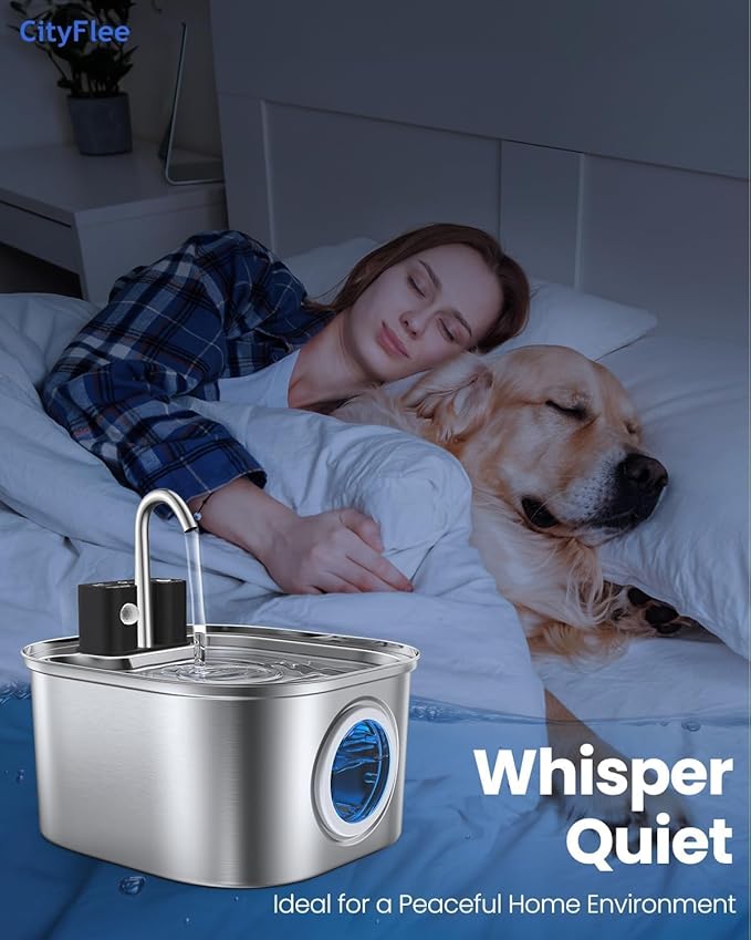 Wireless Cat Water Fountain Stainless Steel with Sensor 108oz 3.2L Battery Operated Cordless Automatic Water Dispenser Quiet Pump BPA-Free Automatic Cat for Drinking, Easy Clean for Cats Dogs Pets