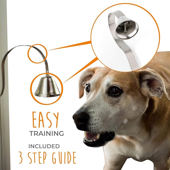 Mighty Paw Metal Dog Doorbell - Durable Bell Big Dog - Optimized Sound - Includes Doggy Doorbell Training Tips - Durable Sleek Silver Bell - Puppy Supplies - Pet Potty Training